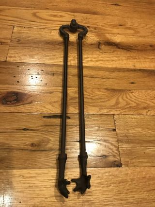 Antique Primitive Stove Fire Hearth Cast Iron Cooking Bird Claw Feet Tongs Tool