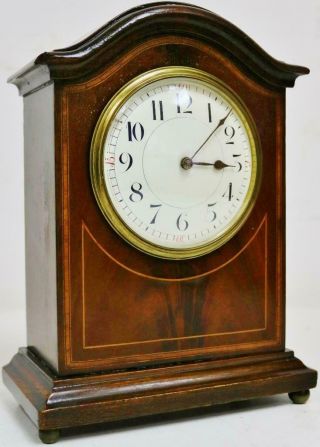 Antique 19thc French 8 Day Mahogany Inlaid Mantel Clock With Platform Escapement
