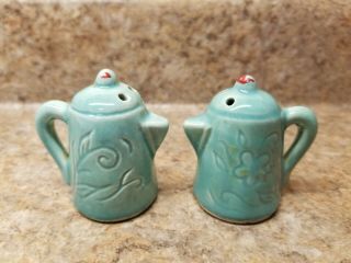 Blue Tea Pots Kettles Salt & Pepper Shaker Set Ceramic