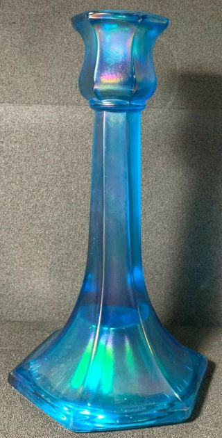 Northwood/fenton/imperial Blue Iridescent Hexigonal Single Candlestick