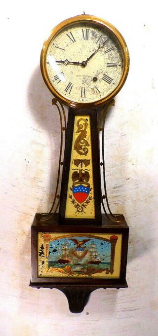 Huge 34 " Roman Numeral Striking Seth Thomas Banjo Clock