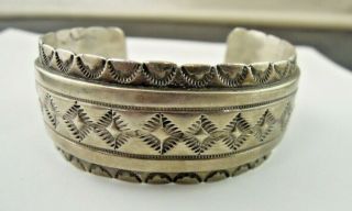 Vintage Navajo Sterling Silver Hand Tooled Wide.  Bracelet By Db