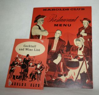 Vintage Menu & Cocktail List Harolds Club Casino Reno Nevada July 1956