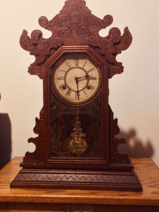 Antique Waterbury 8 Day Key Wind Kitchen Parlor Shelf Clock
