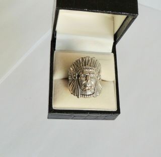Vintage,  American Native " Indian Chief " Sterling Silver 925 Ring (sz 8)