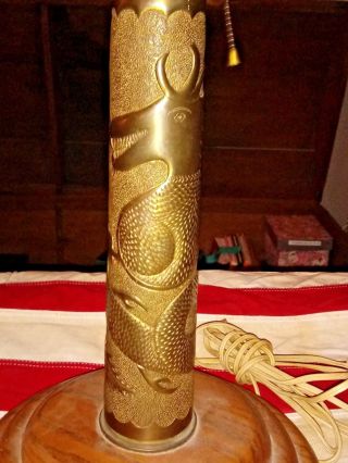 Great Man Cave Item Ww 1 Trench Art Lamp With Dragon Engraved Around Shell