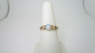 Vintage 14k Solid Gold.  60 ct Opal & Natural Diamond Ring | Size 6.  5 R684 3