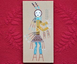 Sand Painting Of Navajo Holy Man Yei Male 8 Inches By 4 Inches Artist Signed