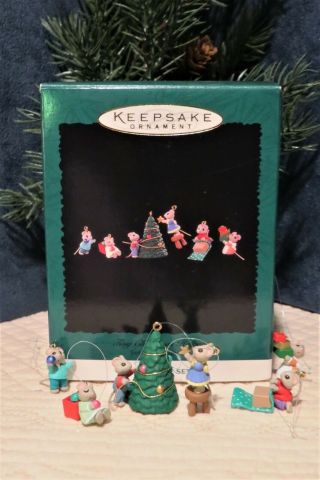 Hallmark Tiny Christmas Helpers Mice Decorating Miniature Tree 6 Pc 1996