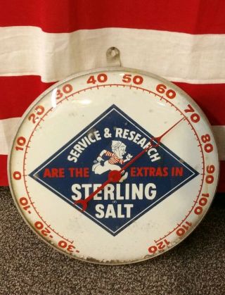 Vintage 1950s Sterling Salt 12 " Round Bubble Glass Thermometer Sign