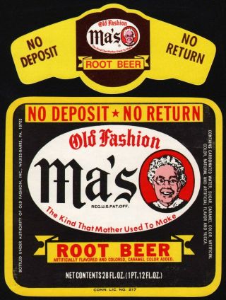 Vintage Soda Pop Bottle Label Mas Old Fashion Root Beer Wilkes Barre Pa
