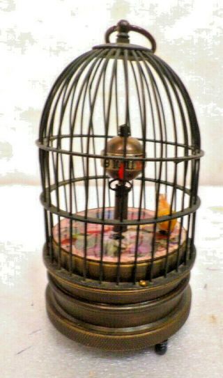 Unusual Animated Bird Carved Brass Bird Cage Clock - - Mechanical Wind,  5 1/2 " Tall