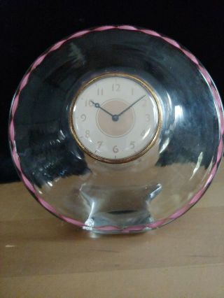 Rare Antique Deco Lux Pink Depression Glass Desk Clock Waterbury Ct Runs