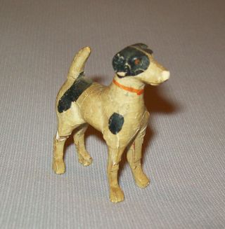 Old Antique Vtg Ca 1920s Small Paper Mache Standing Dog Putz Figure Stick Legs