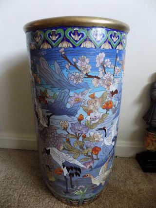 Chinese Oriental Asian Vintage Accent Cloisonne Hat Or Umbrella Stand