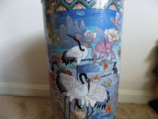 Chinese Oriental Asian Vintage Accent cloisonne hat or umbrella stand 2