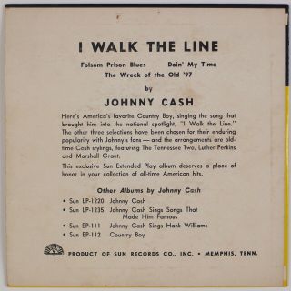 JOHNNY CASH: I Walk the Line US ’58 Rockabilly SUN EP - 113 45 EP PS HEAR 2