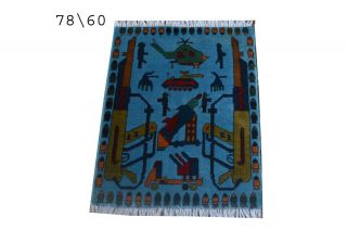 Hand Made Afghan War Rugs,  War Rugs,  Vintage Pictorial Rugs Size 78 Cm X 60 Cm