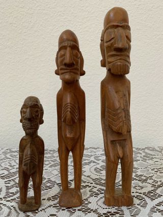 3 Vintage Carved Wood Kavakava - (spirit With Ribs) Rapa Nui Moai Easter Island