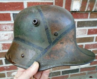 Great War German Camouflage Helmet C/w Liner,  Colors,  Field Worn.