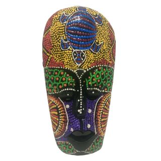 Hand Carved Wooden African Tribal Turtle Mask Dot Painting Wall Art Hanging