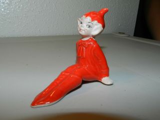 Vintage Cute Red Christmas Elf Brownie Pixie Ceramic Glazed Figurine Posing