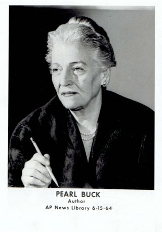 1964 Vintage Photo Author Pearl Buck Poses For Publicity Portrait With A Pencil