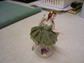 Vintage Occupied Japan Porcelain Dancing Ballerina Girl Figurine Lace Skirt