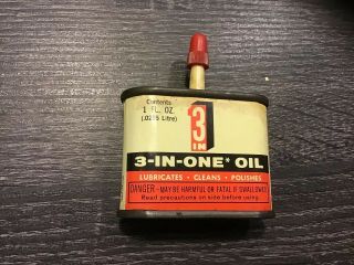 Old Small 3 In One 1 Oz Mini Oil Can W/ Cap - Vintage Handy Household Oiler Tin
