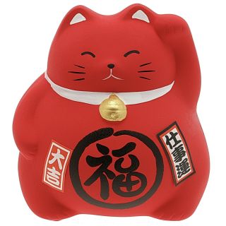 Chubby Fat Red Good Fortune Lucky Kitty Cat Neko Folkart Zen Ornament 590 - 244