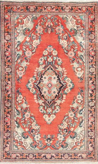 Vintage Traditional Floral Lilian Hamadan Accent Rug RUST RED Oriental Wool 4x7 2