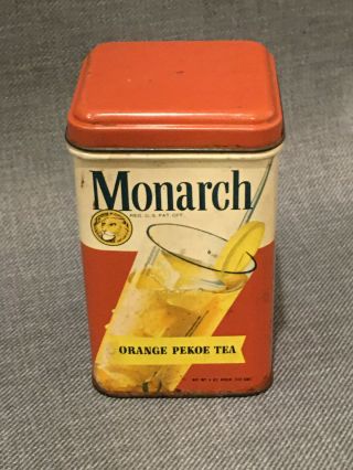 Vintage Antique Monarch Orange Pekoe Tea Tin - 4 Oz Container