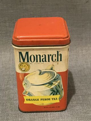Vintage Antique MONARCH Orange Pekoe Tea Tin - 4 oz Container 3