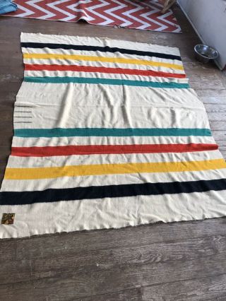 Vintage Eatons England Trapper Point Wool 4 Point Striped Blanket 68x84