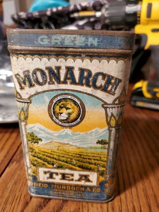 Vintage Antique Monarch GREEN TEA 8 oz tin,  reid murdoch & co,  Chicago IL 2