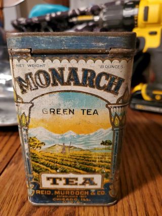 Vintage Antique Monarch GREEN TEA 8 oz tin,  reid murdoch & co,  Chicago IL 3