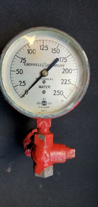 Vintage Grinnell Brass Fire Sprinkler Water Pressure Gauge 250 Psi