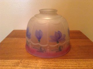 Reverse Painted Frosted Blue And Rose Antique Lamp Light Shade