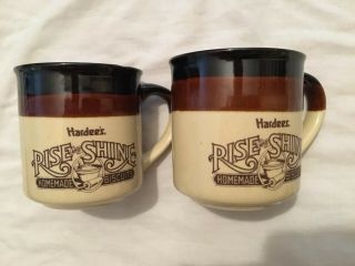 Vintage 1989 Hardees 2 Rise And Shine Homemade Biscuits Coffee Cups Mugs