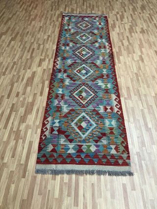 Handmade Afghan Kilim (248cm X 70cm) Runner Patterns And Colours Wool