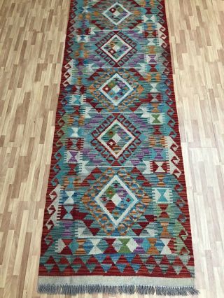 Handmade Afghan Kilim (248cm x 70cm) Runner Patterns and colours wool 3