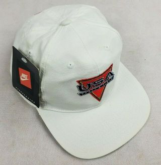 Vintage Nike Olympic Track & Field Hat Cap Team Usa Vtg White Usatf