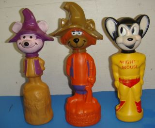 3 Vintage Soaky Punkin Puss,  Mush Mouse,  Mighty Mouse