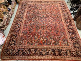 Auth: Antique Sarougk Botanical Solid Hand Made Wool Beauty Red 9x12 Nr