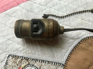Old Brass Pull Chain Light Socket With 2 Outlets,  &,  S/h