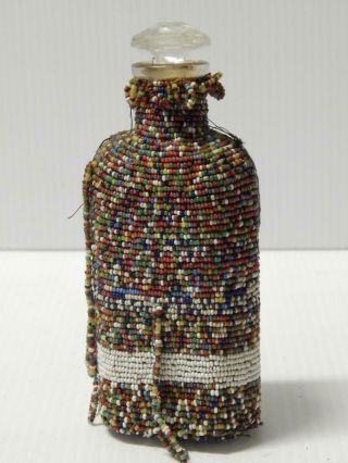 Antique Vintage Plains Sioux Indian Beaded Medicine Bottle Glass Lid Old