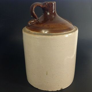 Antique 1 Gallon Moonshine Jug.  Stoneware Pottery 2 Tone Brown/cream 11 