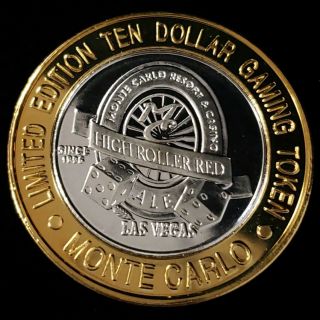 1998 G Monte Carlo Casino.  999 Silver Strike $10 High Roller Red Token Mchr9829
