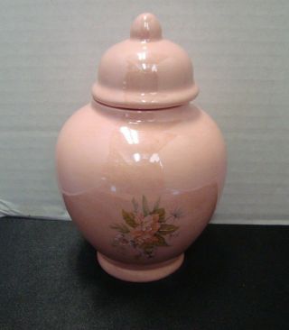 Luster Pink Ginger Jar With Floral Design 5.  5 " Tall Porcelain