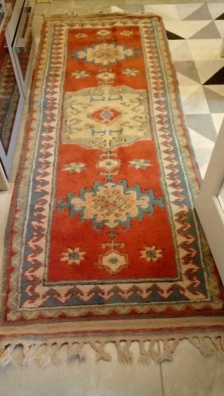Antique Traditional Hand Knotted Turkish Rug Oriental Wool Red Runner 210 X 75cm